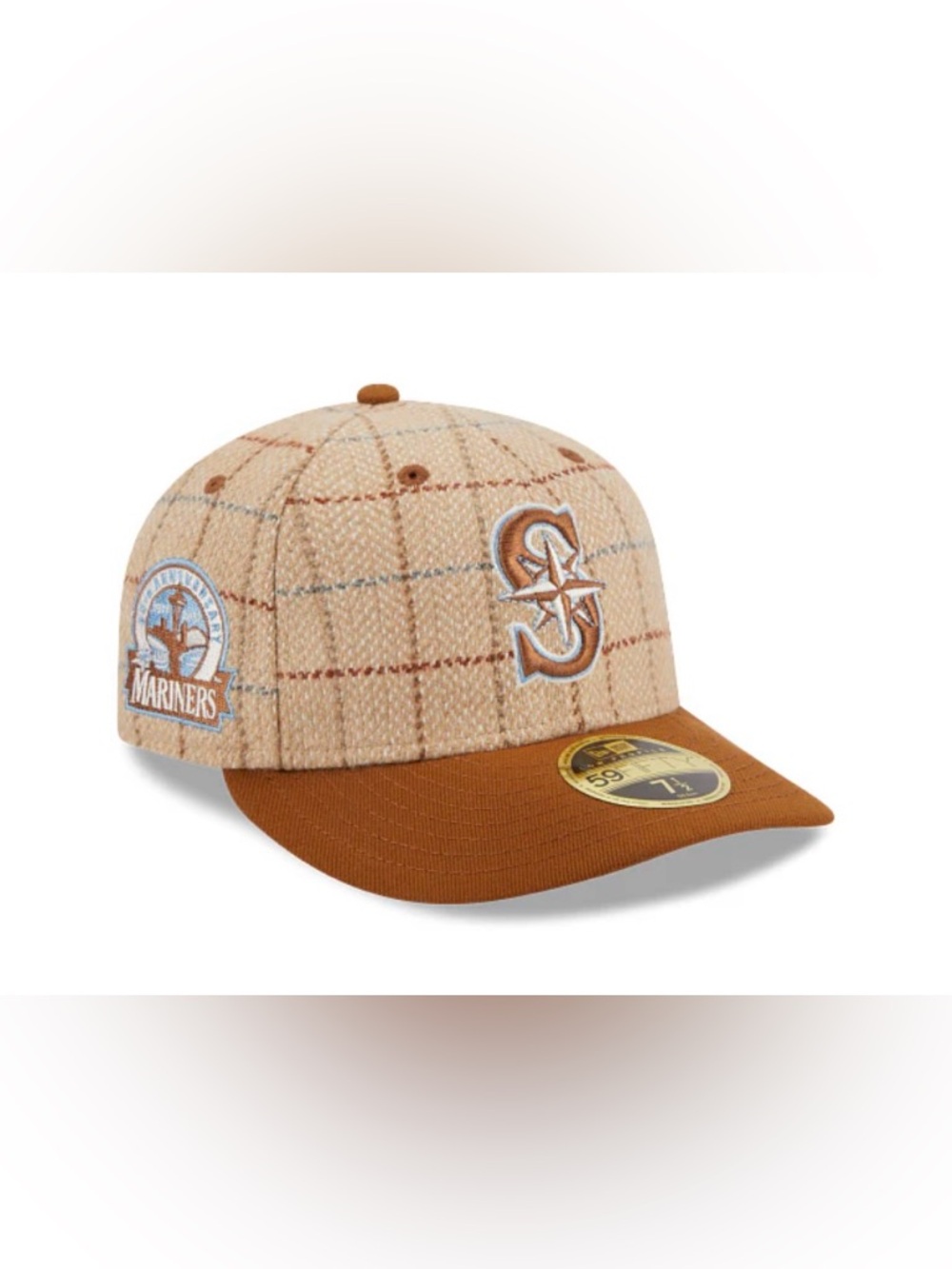 New Era Mariners Plaid Tan Crown with Brown Bill Fitted Cap🤎